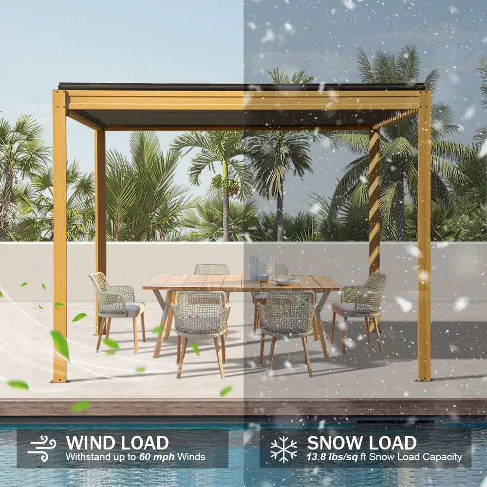 domi louvered pergola metal wood-looking#size_10'x10'