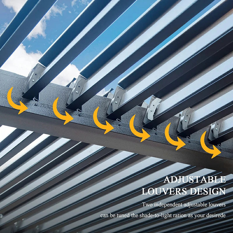 Domi Outdoor Living Louvered Pergola Dark Gray with Galvanized Steel Roof#size_12' x 16'