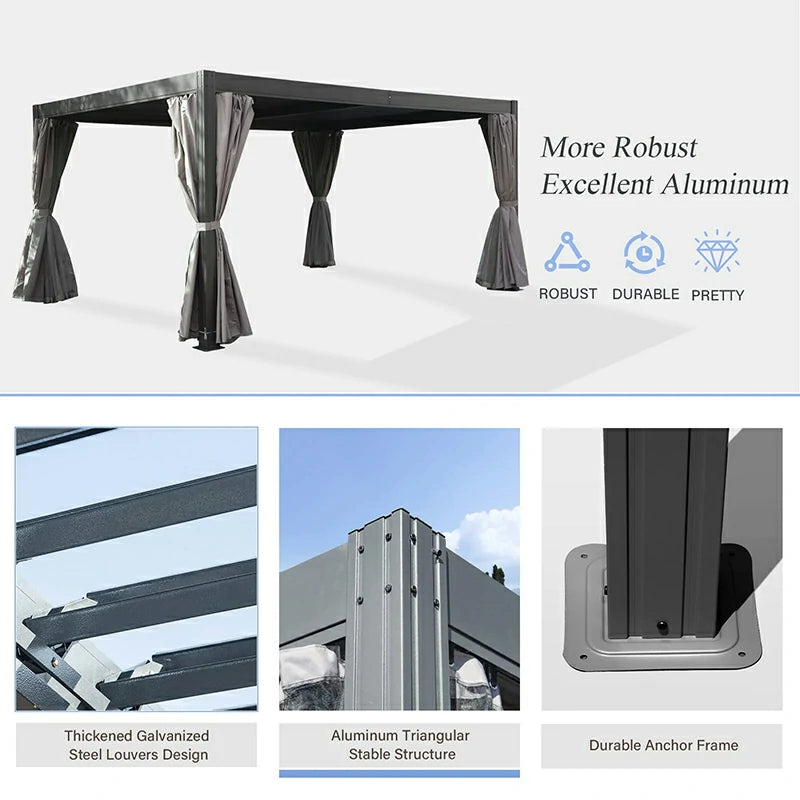 Domi Outdoor Living Louvered Pergola Dark Gray with Galvanized Steel Roof#size_12' x 16'