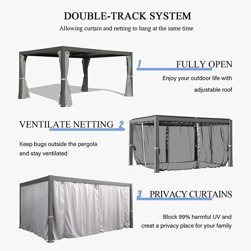 Domi Outdoor Living Louvered Pergola Dark Gray with Galvanized Steel Roof#size_12' x 16'
