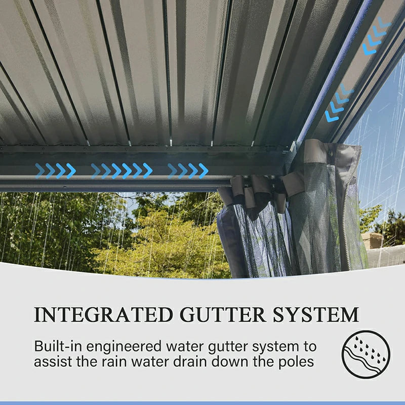 Domi Outdoor Living Louvered Pergola Dark Gray with Galvanized Steel Roof#size_12' x 20'