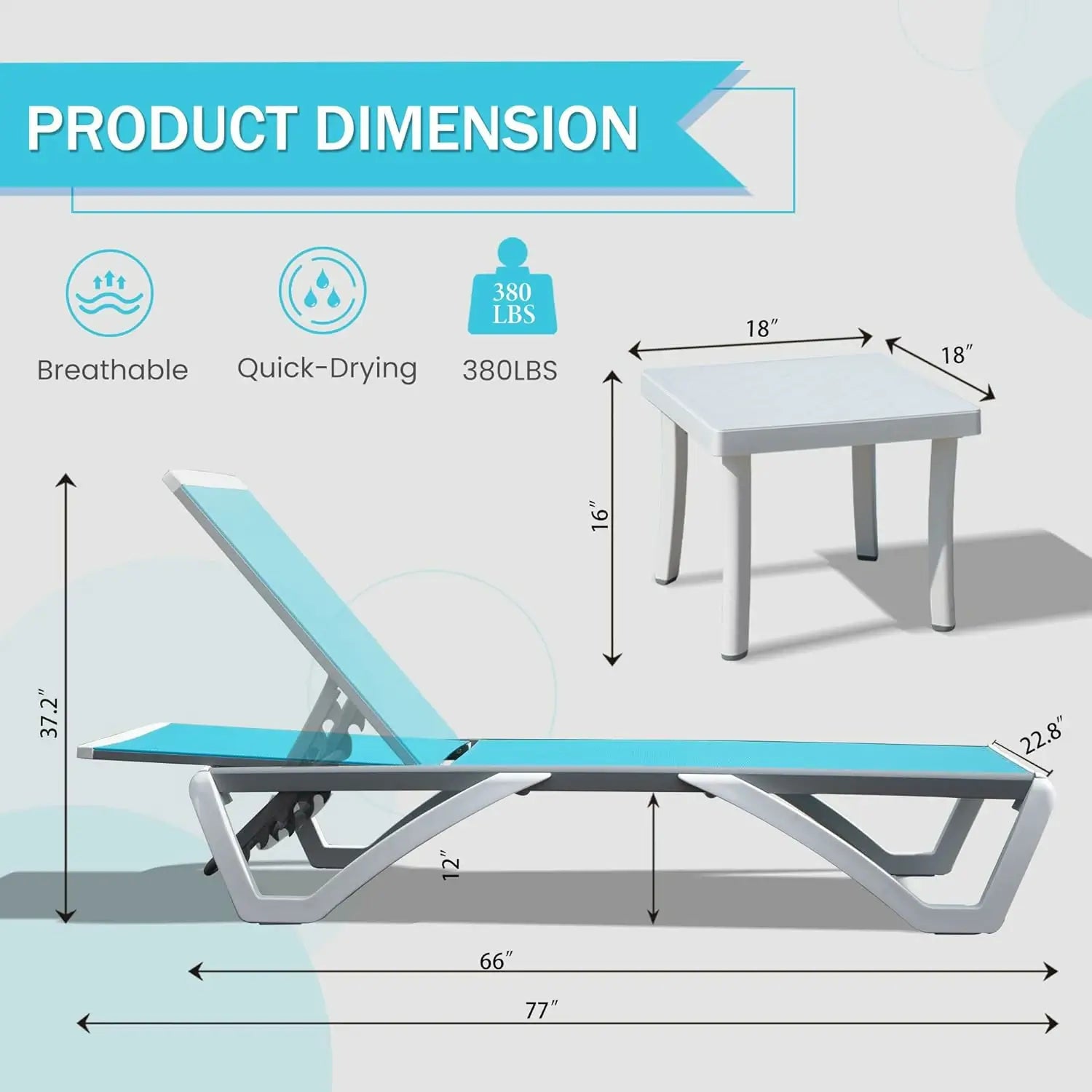 Domi Patio Chaise Lounge 3 Pcs#color_turquoise blue