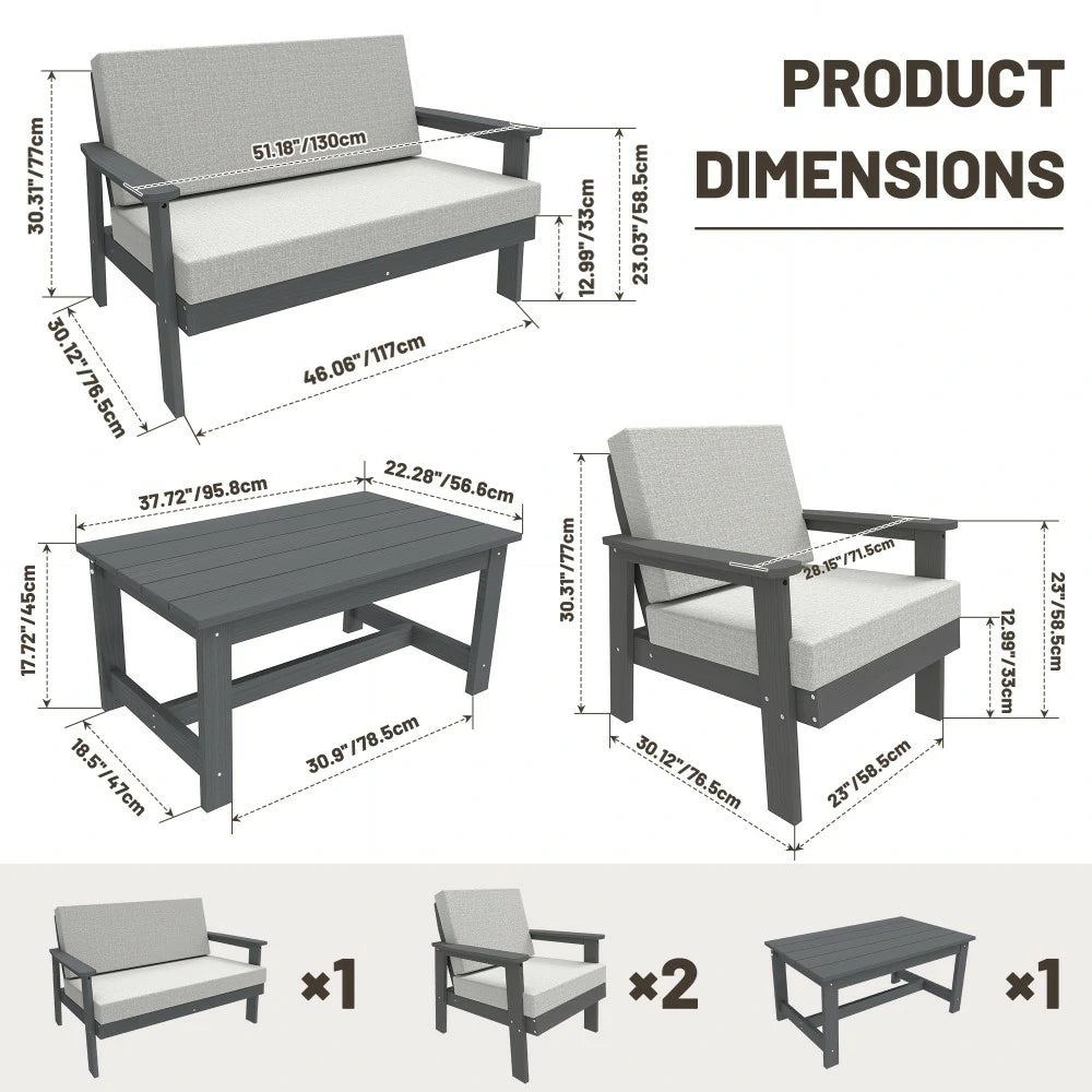domi HDPE outdoor sofa set of 4#Frame_dark grey