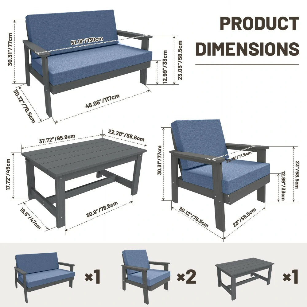 domi HDPE outdoor sofa set of 4#Color_blue