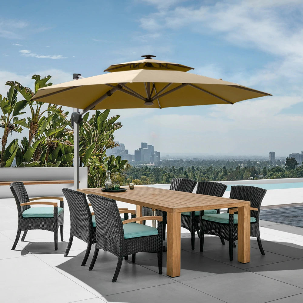 Cantilever Patio Umbrella with Solar Lights Round