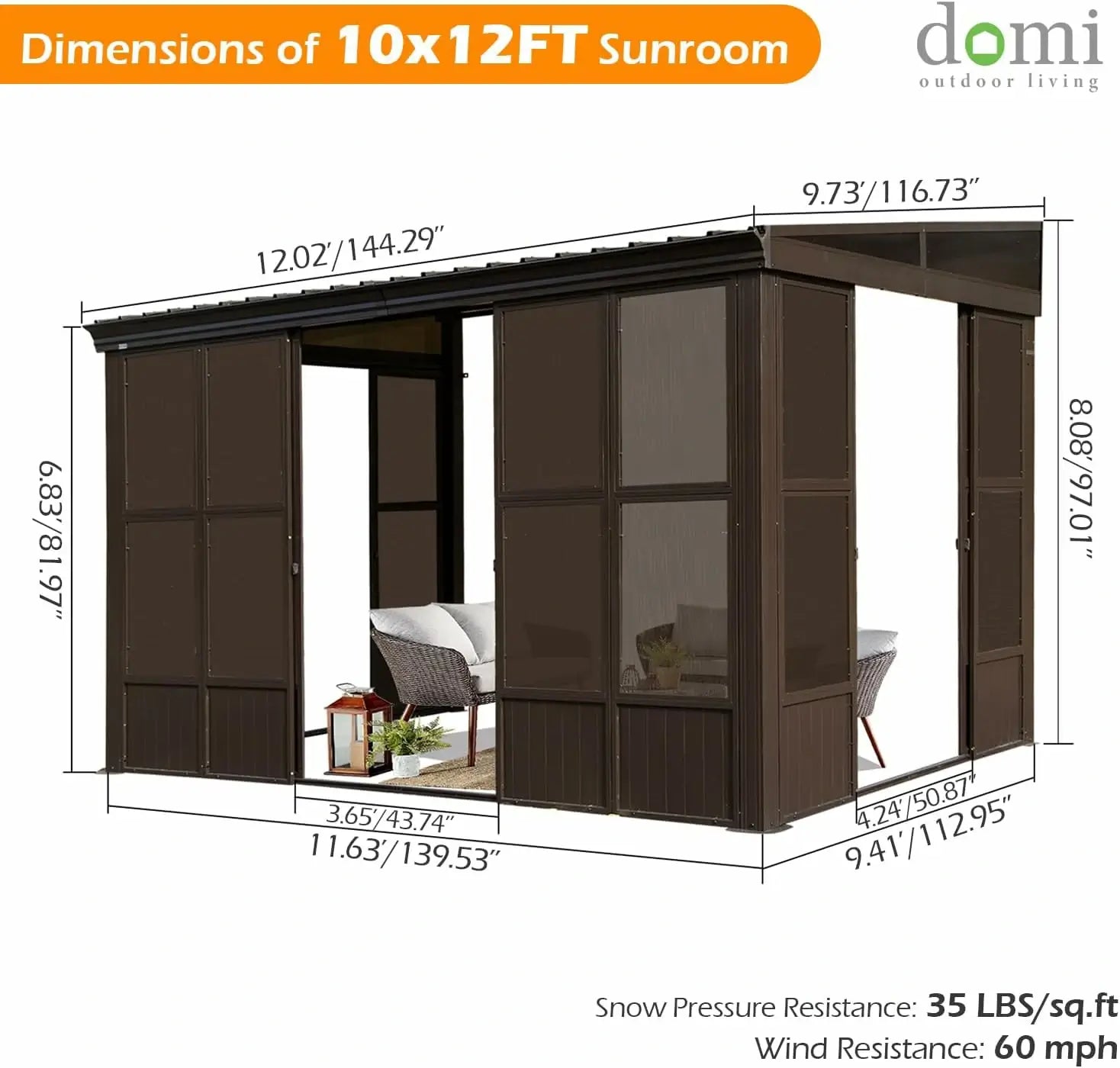 Domi Outdoor Living wall mounted sunroom#size_10' x 12'