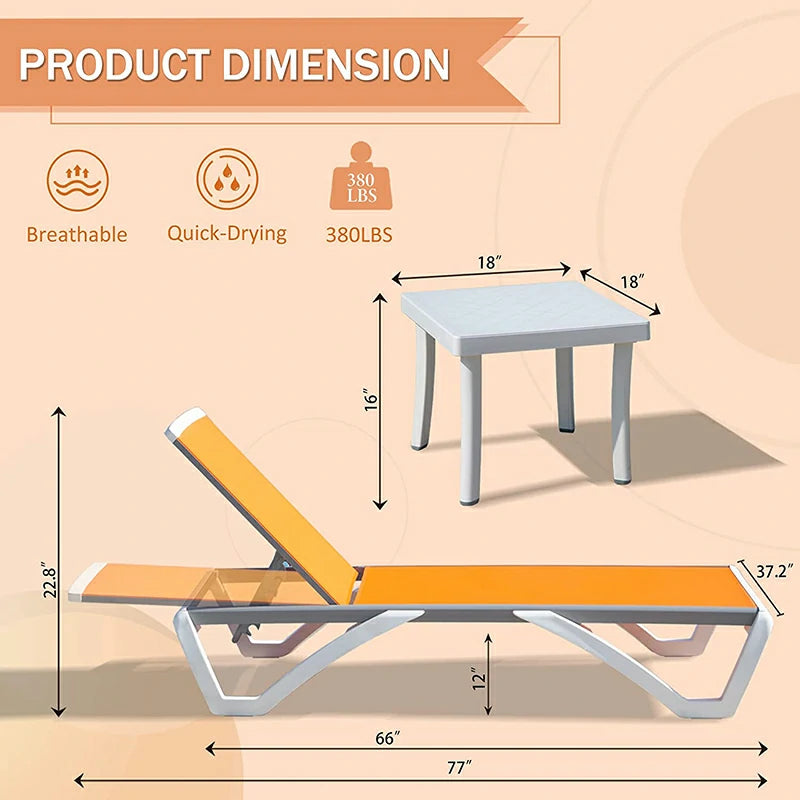 Domi Patio Chaise Lounge 3 Pcs#color_orange