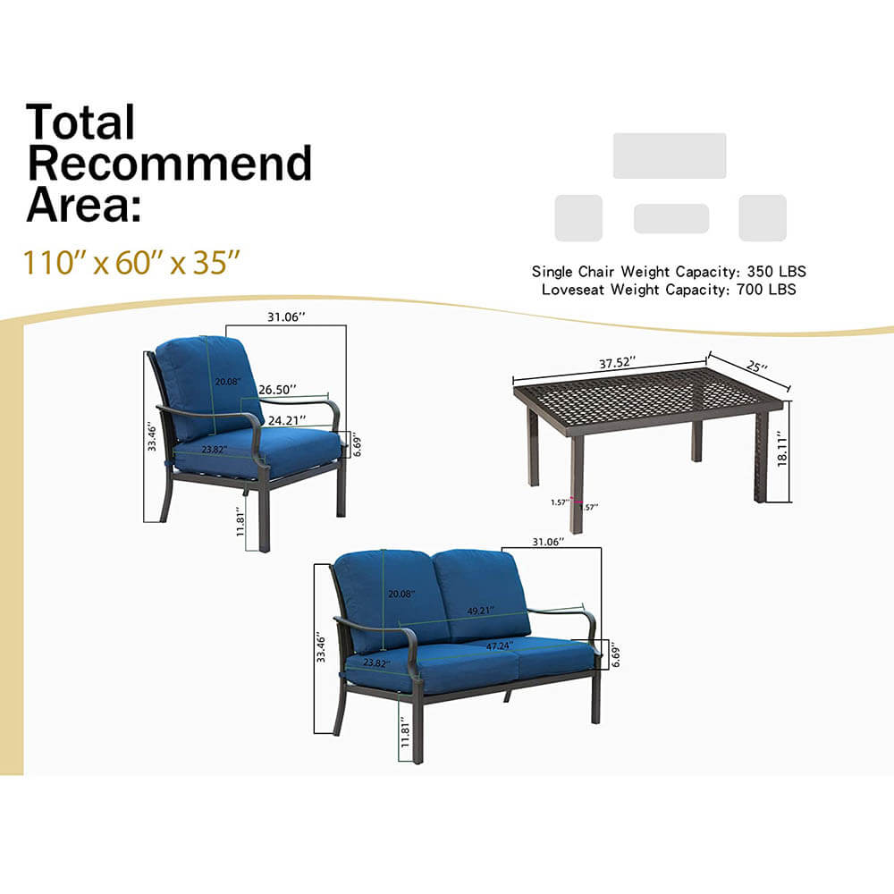 Domi outdoor living 4 Pcs Outdoor Table and Chair Set#color_navy blue