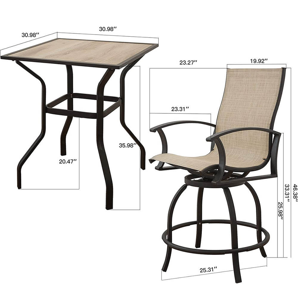 Domi Outdoor Living 3 Piece Patio Textilene Bar Set