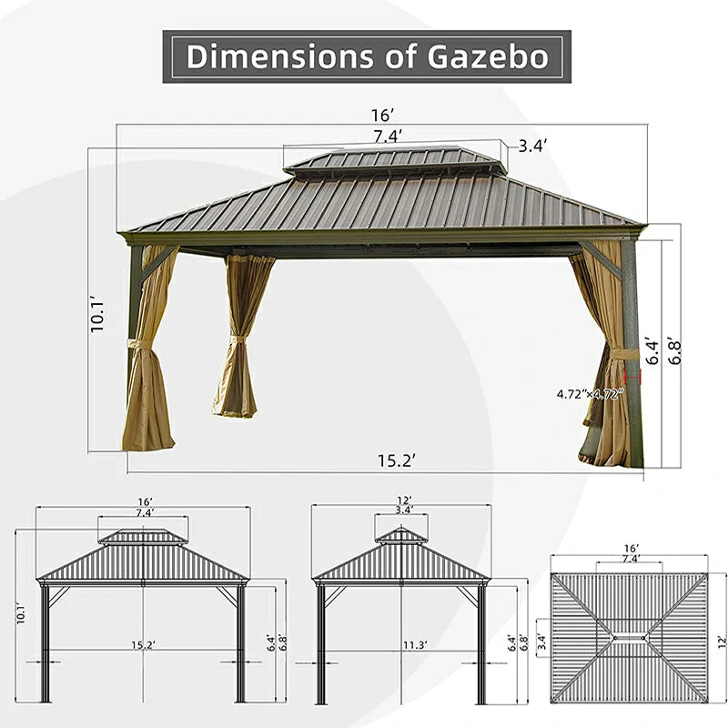 Domi Outdoor Living Hardtop Gazebo#size_12'x16'