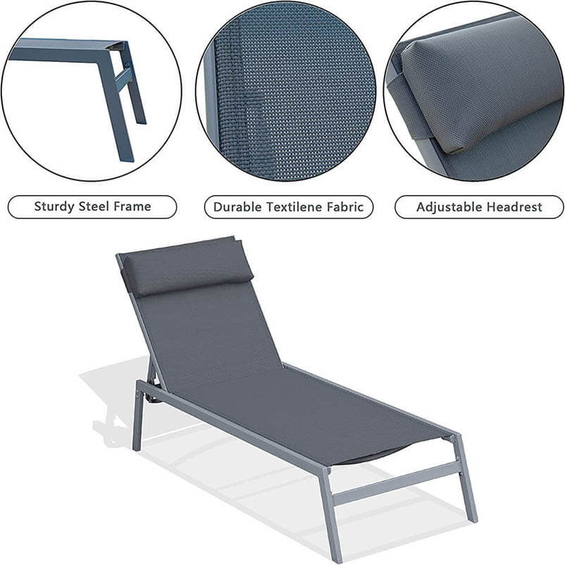 Domi Steel Patio Chaise Lounge#color_grey