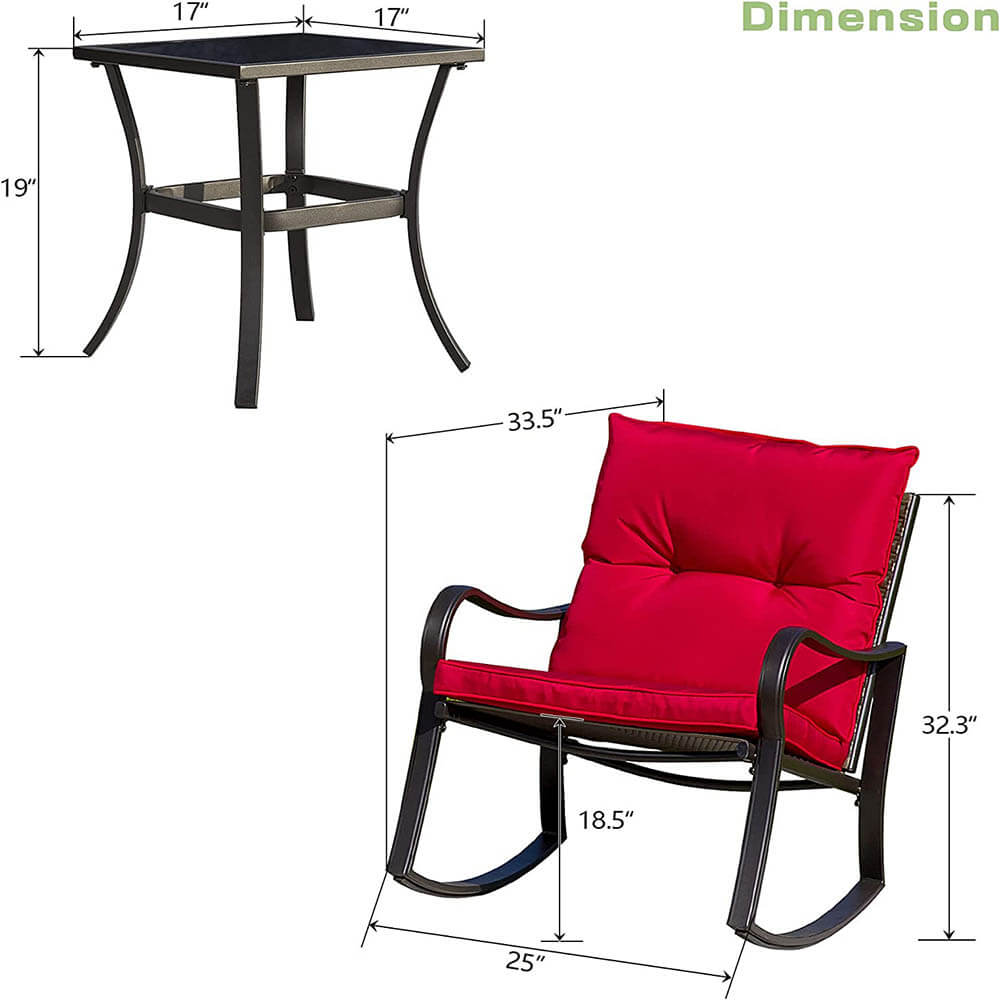 Domi Outdoor Living 3 Pieces Rocking Chair Set#color_red