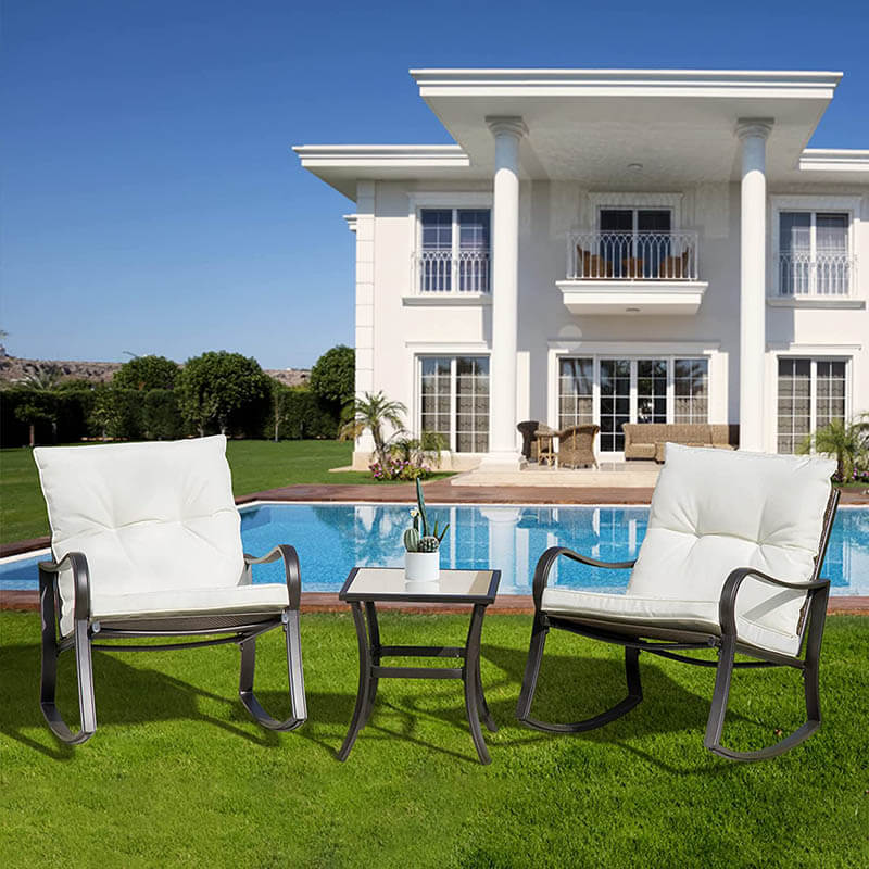 Domi Outdoor Living 3 Pieces Rocking Chair Set#color_white