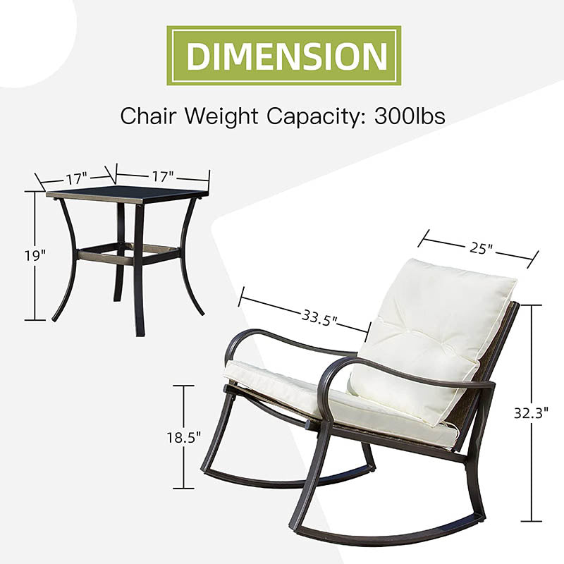 Domi Outdoor Living 3 Pieces Rocking Chair Set#color_white