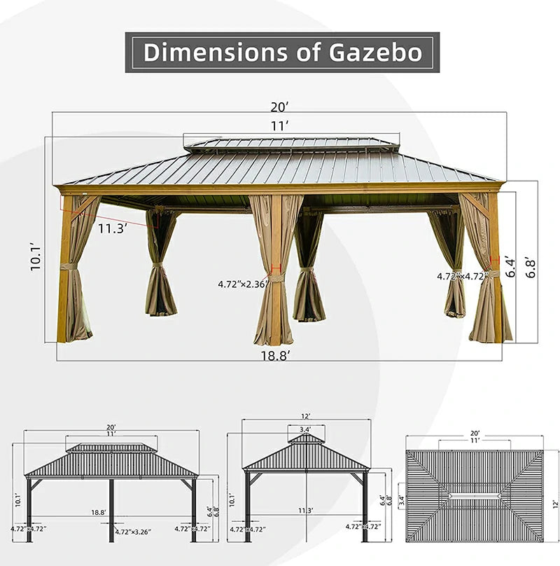 Domi Outdoor Living Hardtop Gazebo#size_12'x20'