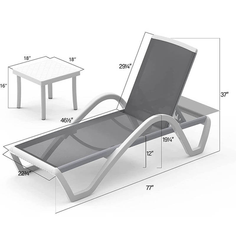 Domi Patio Chaise Lounge Set of 3 with Arm#color_grey