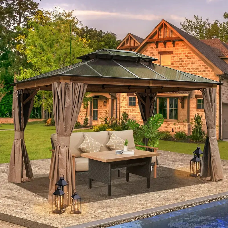 Domi Polycarbonate Hardtop Gazebo Wood looking