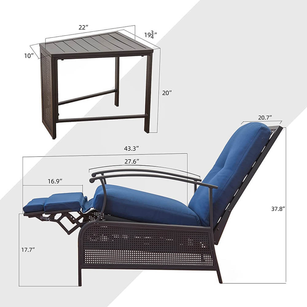 Domioutdoorliving Adjustable Patio Recliner Chair#color_navy