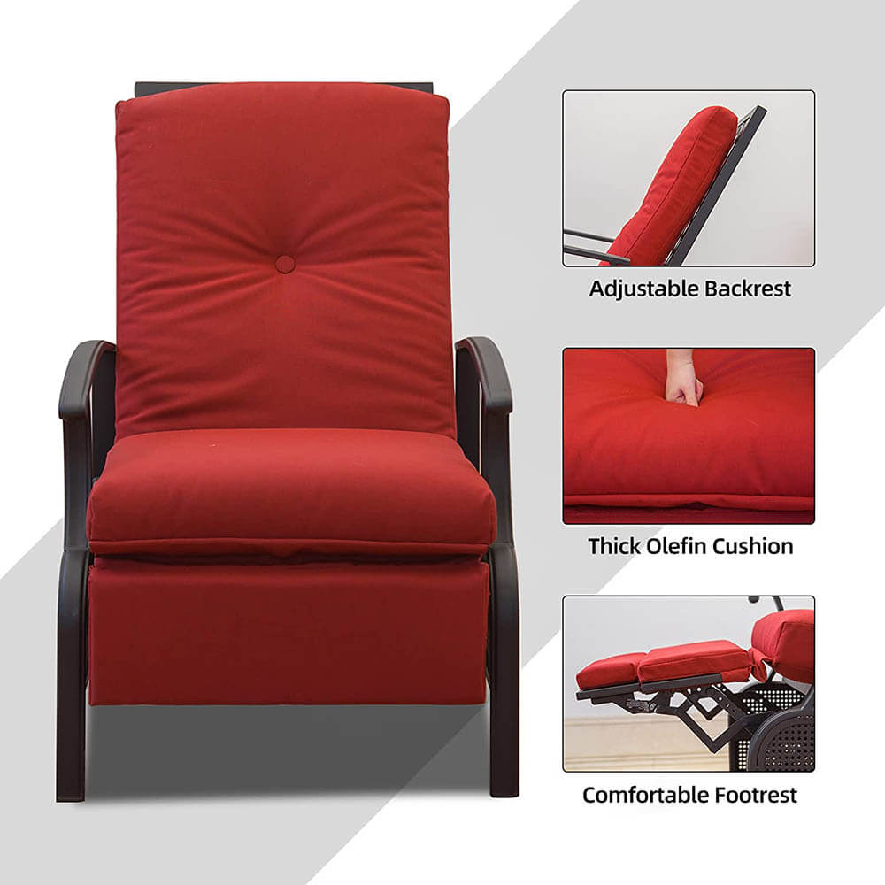 Domioutdoorliving Adjustable Patio Recliner Chair#color_red