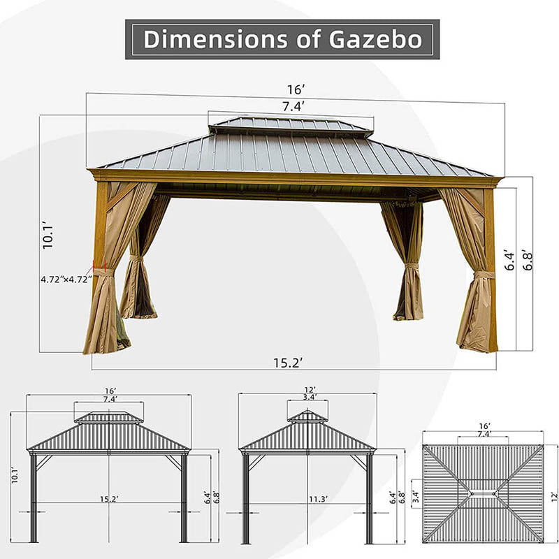 Domi Outdoor Living Hardtop Gazebo#size_12'x16'