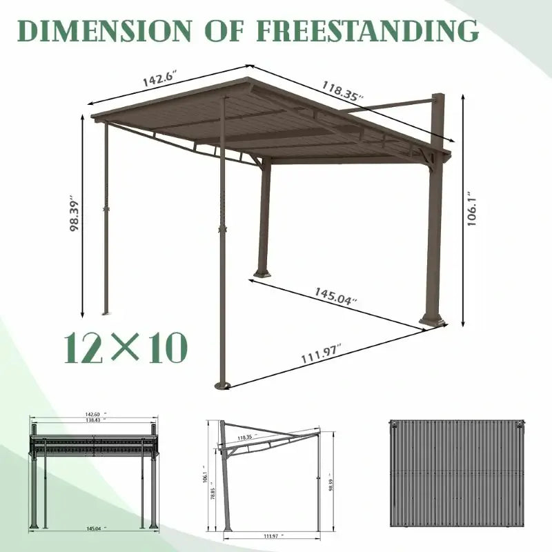 Domi Freestanding Gazebo with Slanted Roof#Size_10'x12'