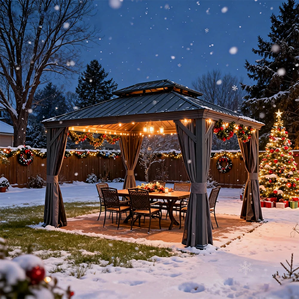 Galvanized Steel Hardtop Gazebo with Drainage Gutters