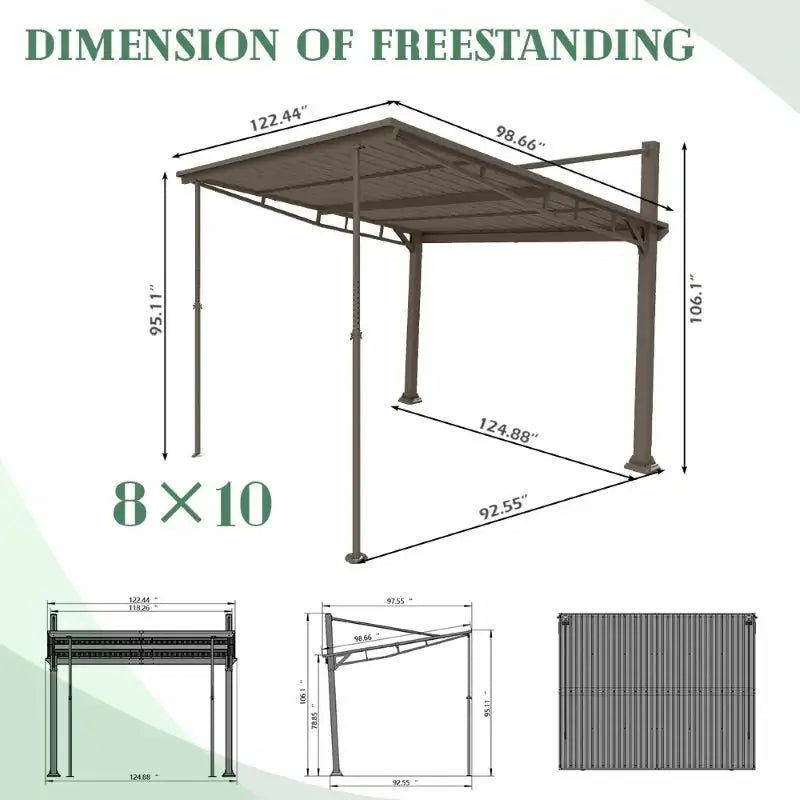 Freestanding Gazebo with Slanted Roof#Size_8'x10'