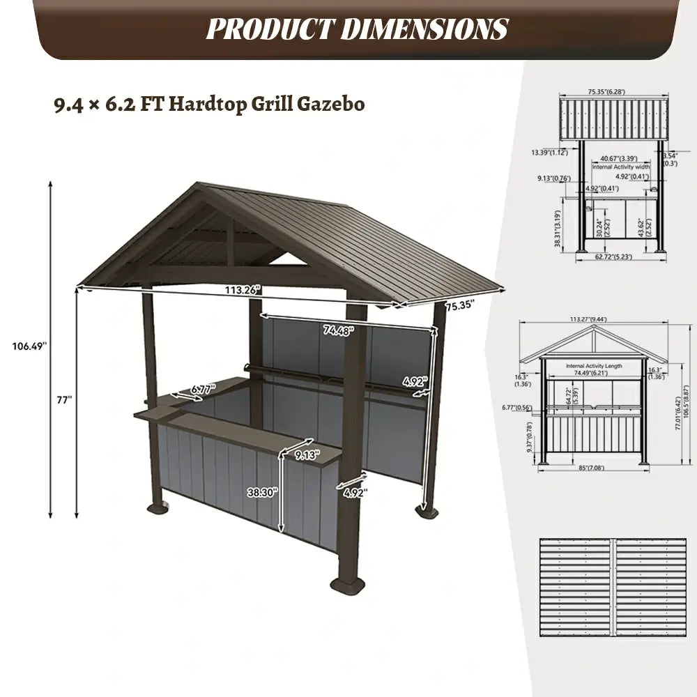 9' x 6' Hardtop Grill Gazebo#color_brown