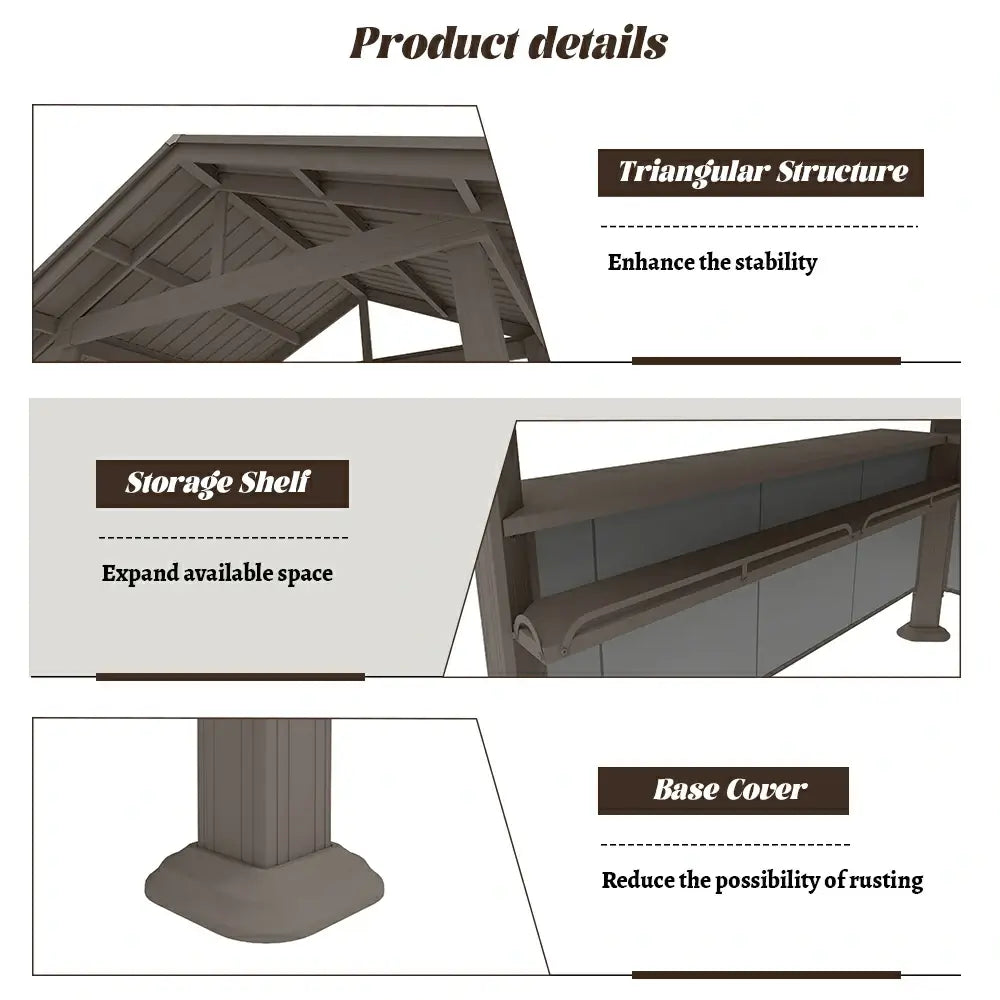 9' x 6' Hardtop Grill Gazebo#color_brown