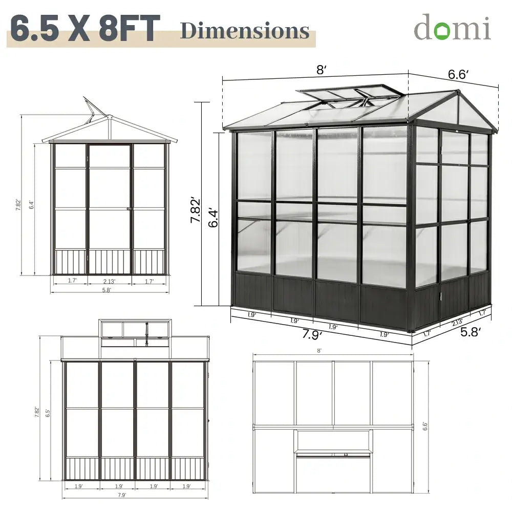 Domi Outdor Living Polycarbonate Greenhouse#size_6.5x8FT
