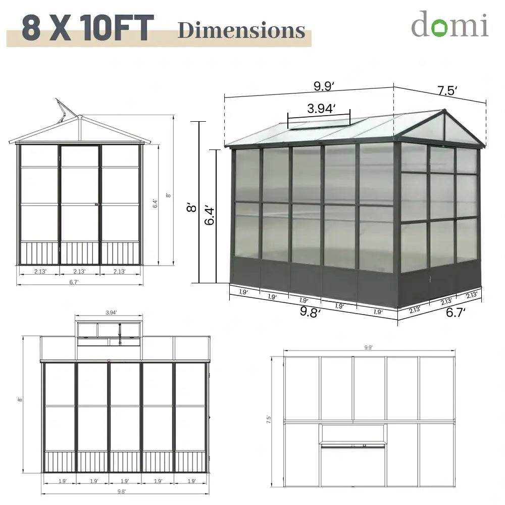 Domi Outdor Living Polycarbonate Greenhouse#size_8x10FT