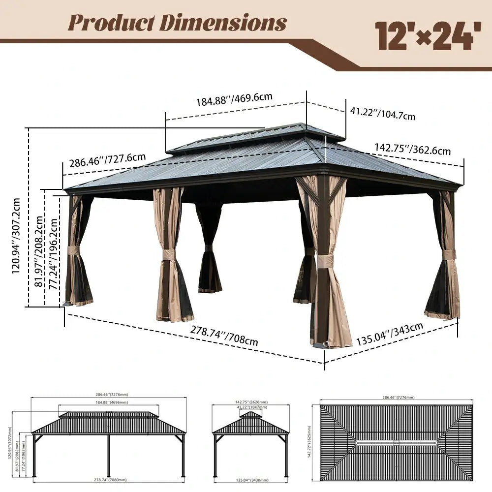 Domi outdoor living Hardtop gazebo#size_12'x24'