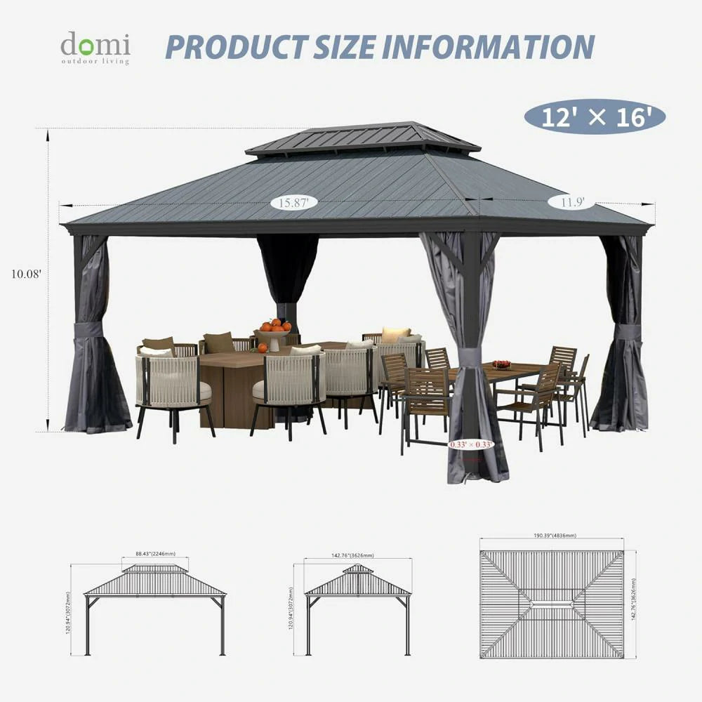 Domi Outdoor Living Hardtop Gazebo Resin Roof#size_12'x16'