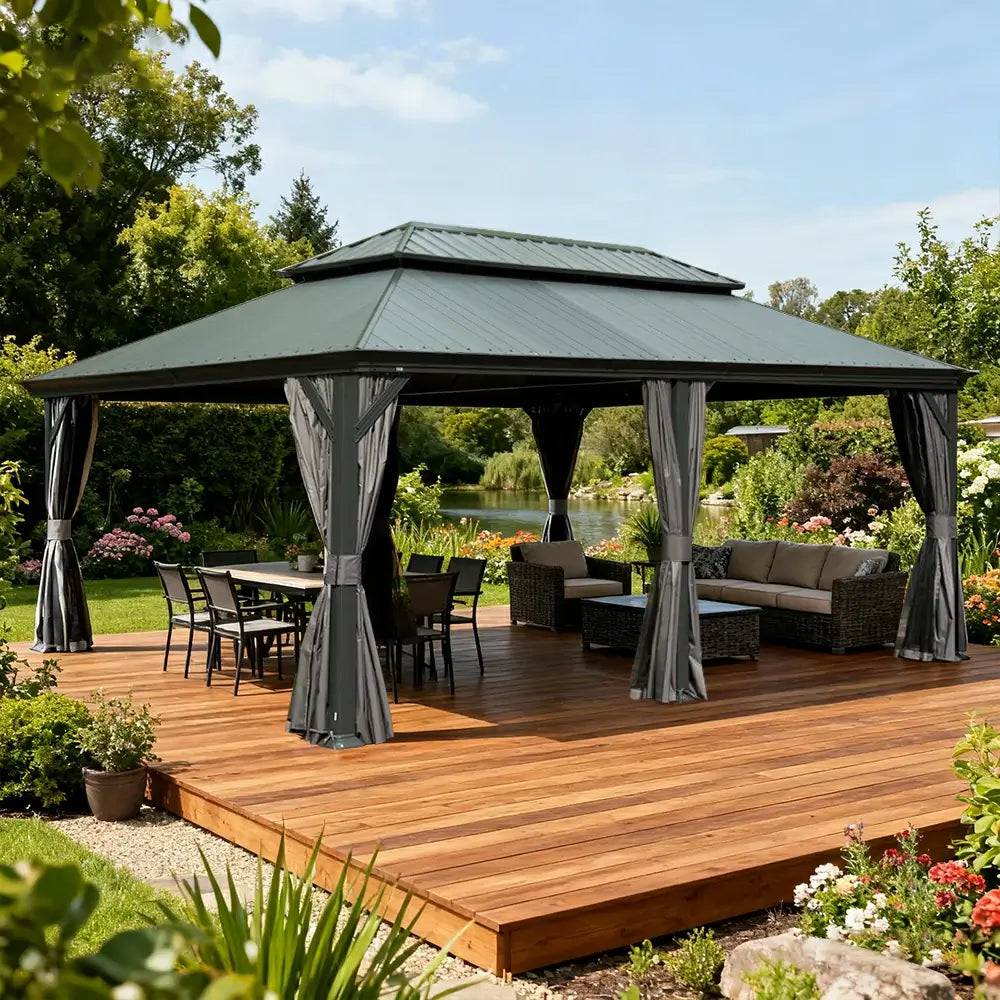 Domi Outdoor Living Hardtop Gazebo Resin Roof#size_12'x18'
