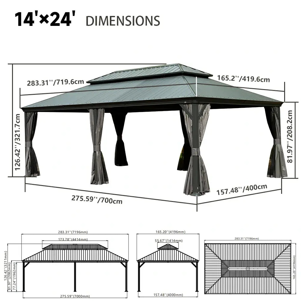 Domi Outdoor Living Hardtop Gazebo Resin Roof#size_14'x24'