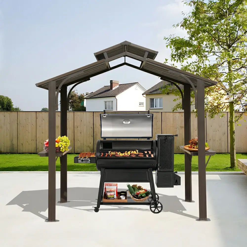 Domi Outdoor Living Outdoor Grill Gazebo Gable Roof#color_Brown