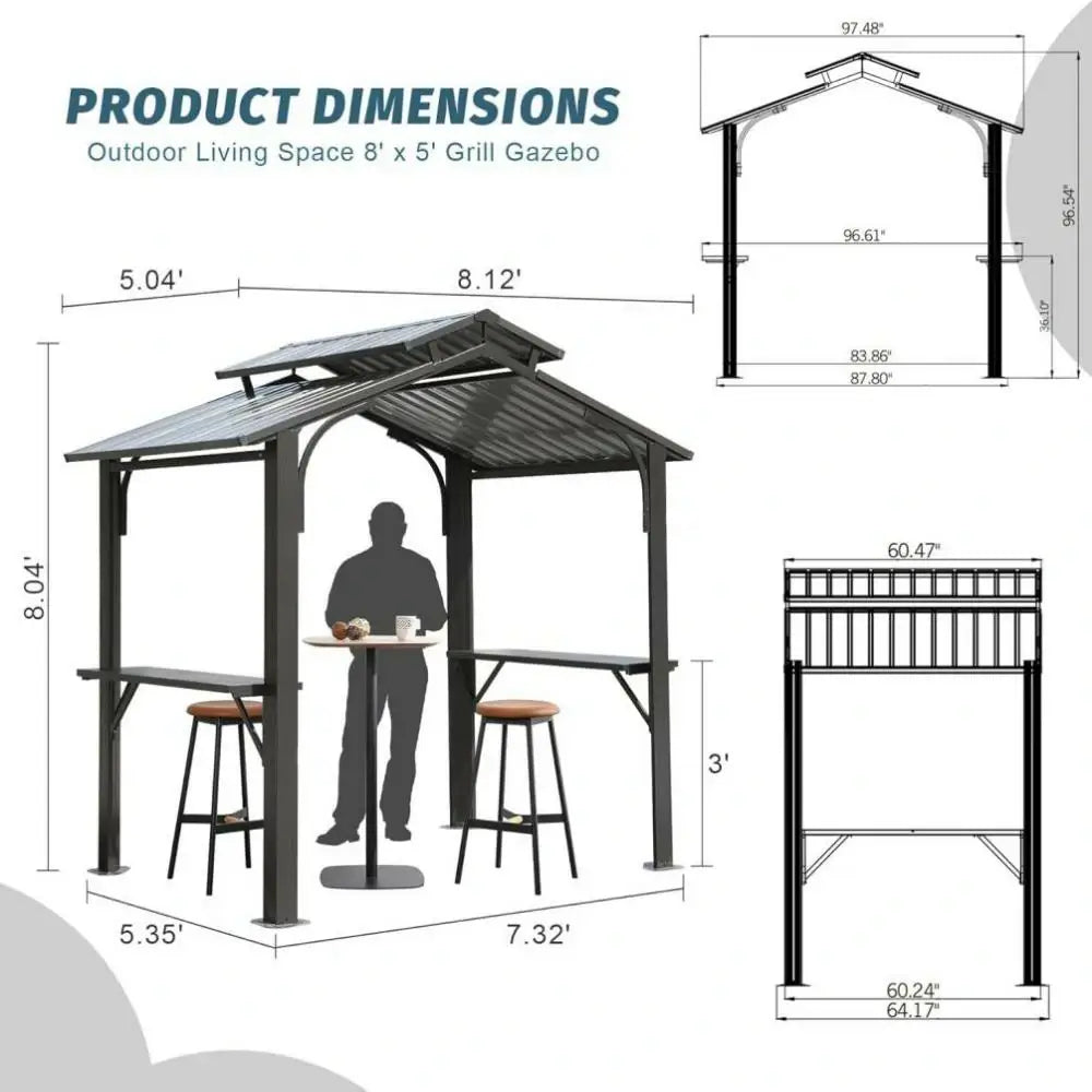 Domi Outdoor Living Outdoor Grill Gazebo Gable Roof#color_Gray