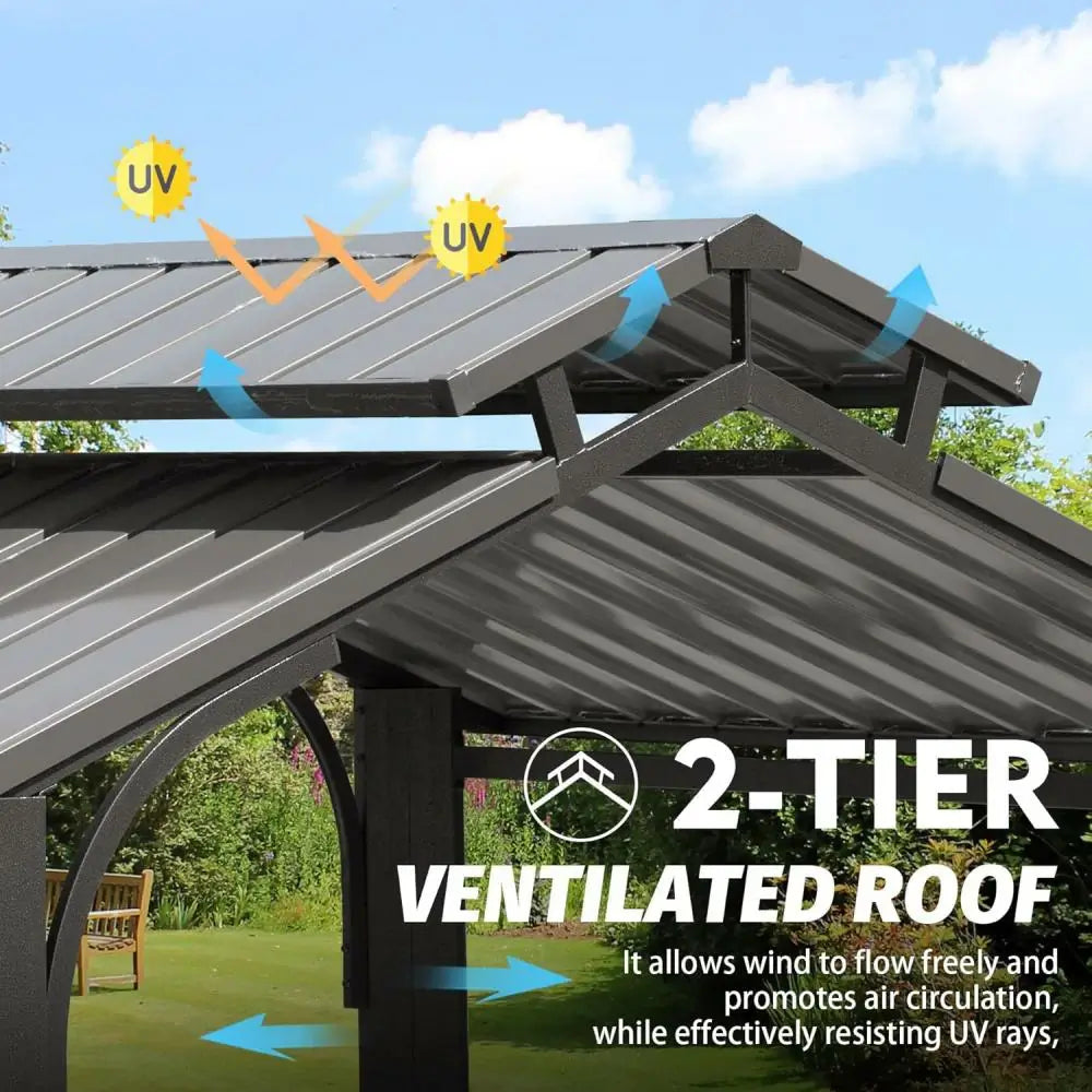 Domi Outdoor Living Outdoor Grill Gazebo Gable Roof#color_Gray