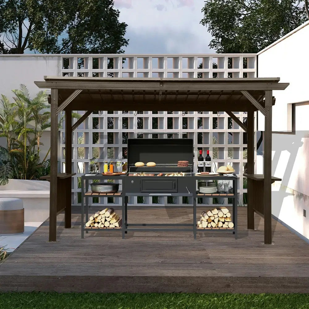 domi grill gazebo sloping roof #color_brown
