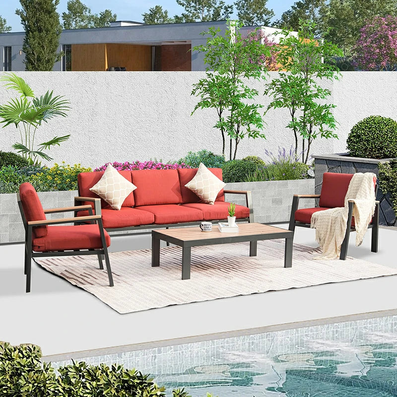 Domi Outdoor Living Outdoor Sofa Set#color_red