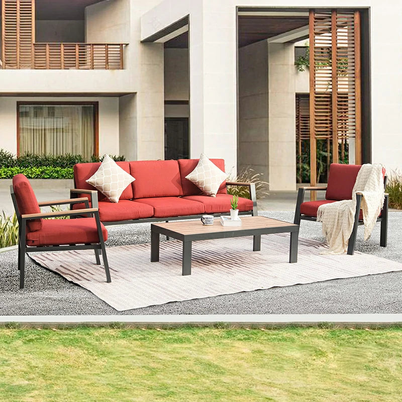 Domi Outdoor Living Outdoor Sofa Set#color_red