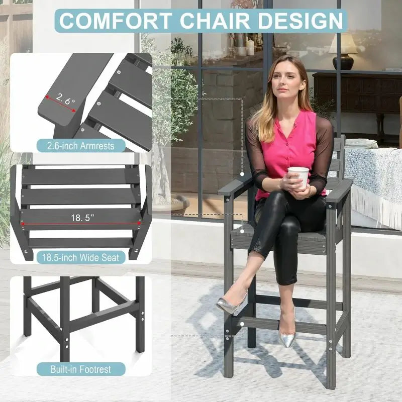 HDPE Patio Bar Set#color_gray