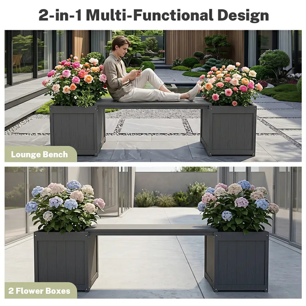 HDPE Planter Bench with Flower Boxes