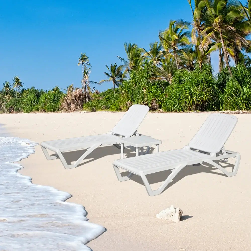 Domi White Plastic Patio Chaise Lounge Set#Set Option_2 Chairs and 1 Table
