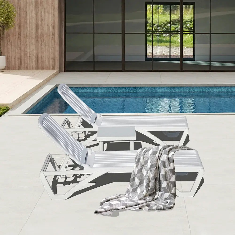 Domi White Plastic Patio Chaise Lounge Set#Set Option_2 Chairs and 1 Table