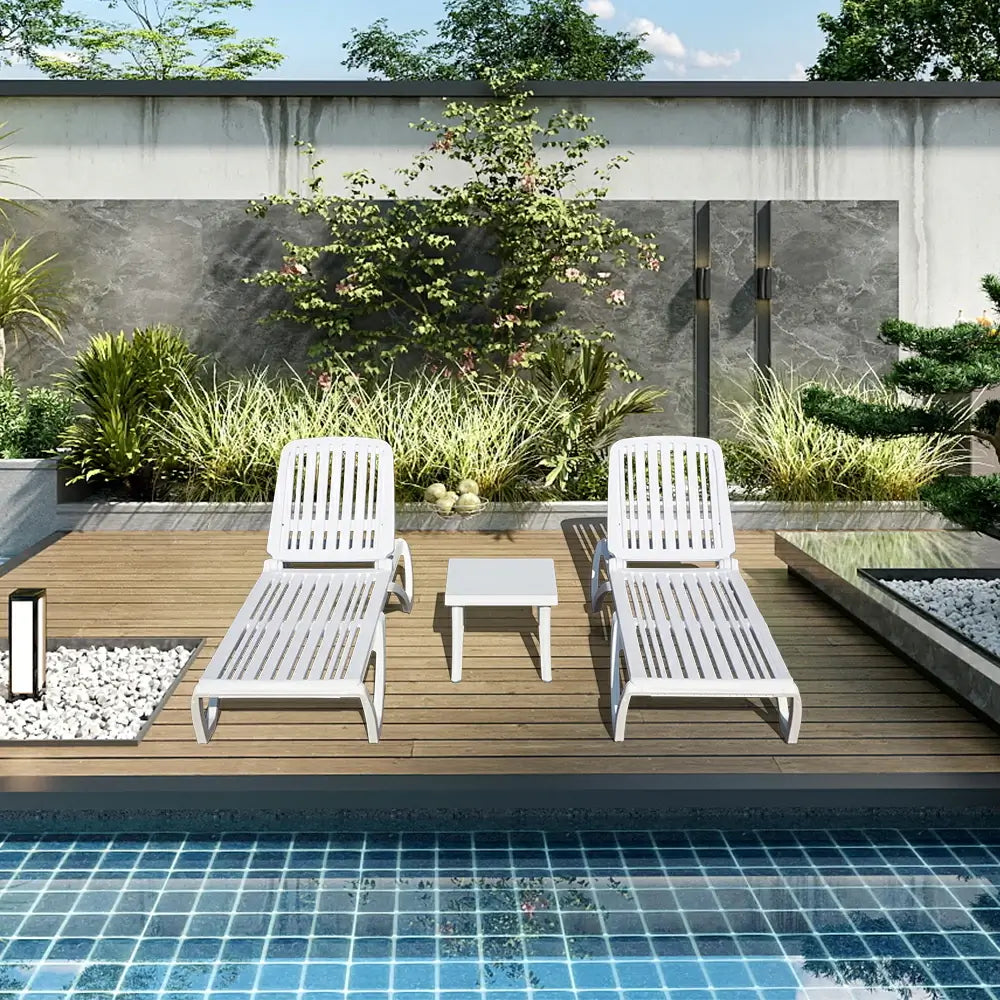 Domi White Plastic Patio Chaise Lounge Set#Set Option_2 Chairs and 1 Table