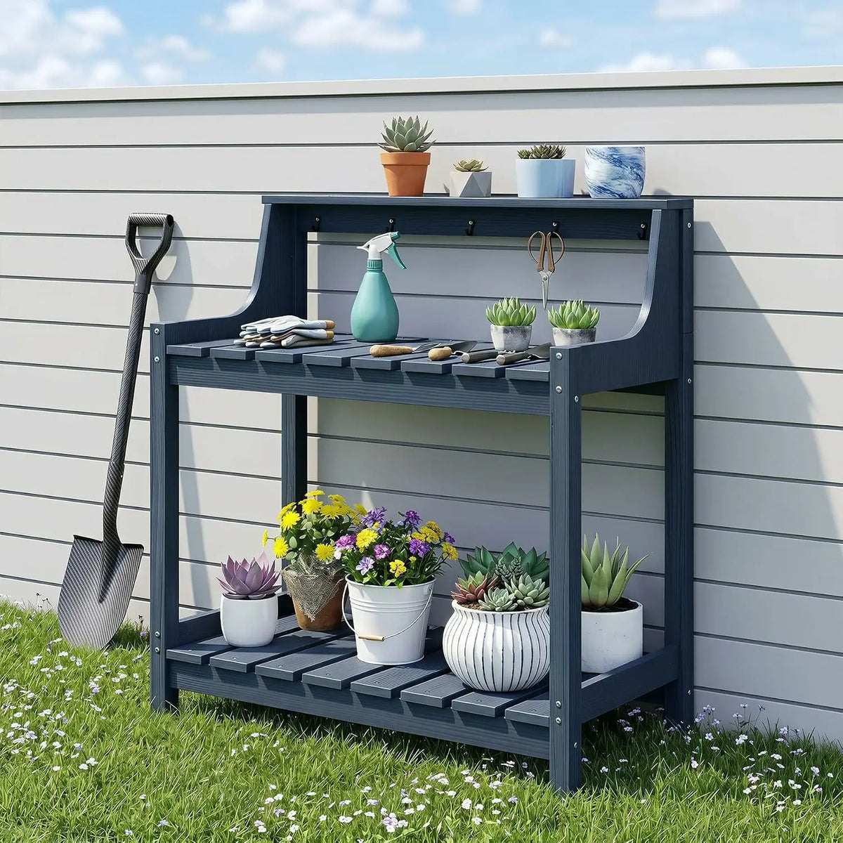 domi garden potting bench table#Color_dark blue