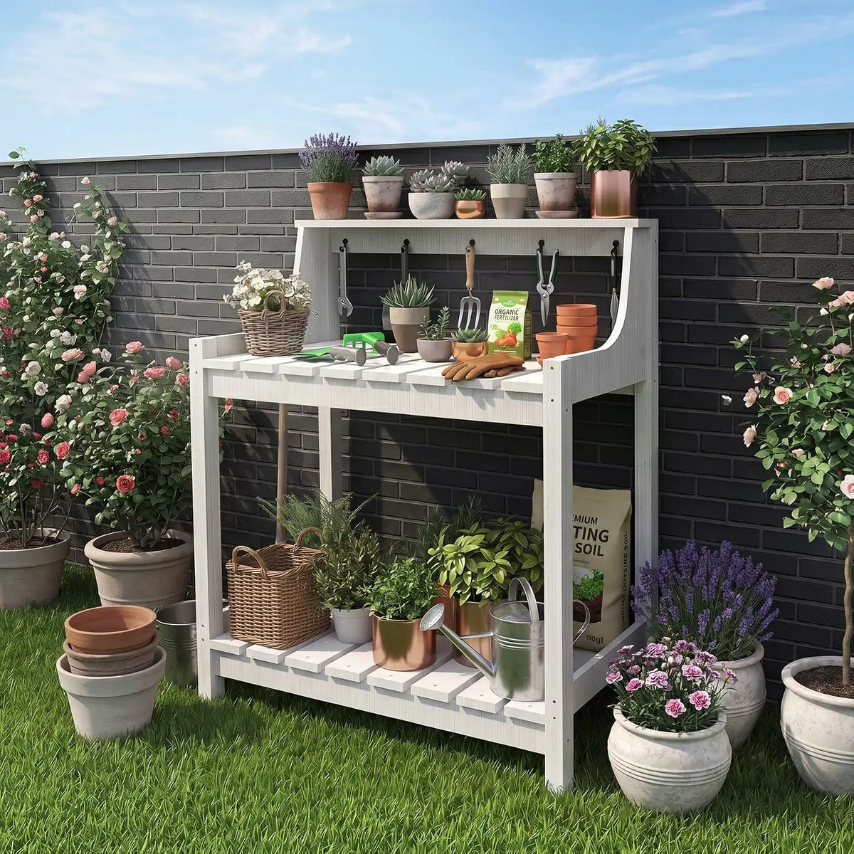 domi garden potting bench table#Color_white