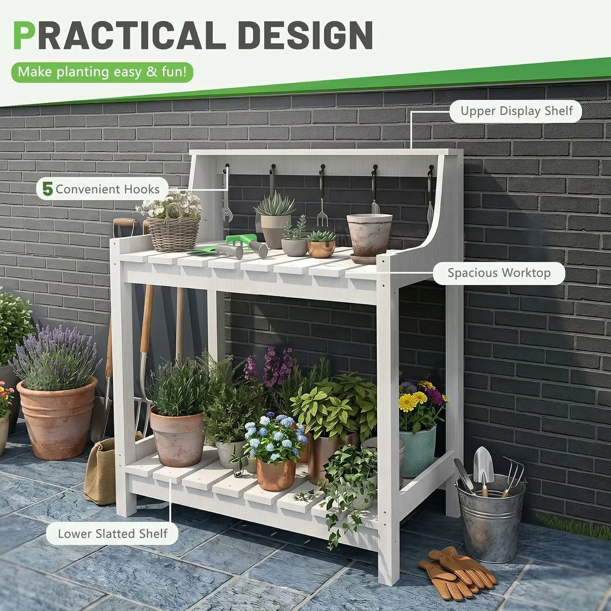 domi garden potting bench table#Color_white