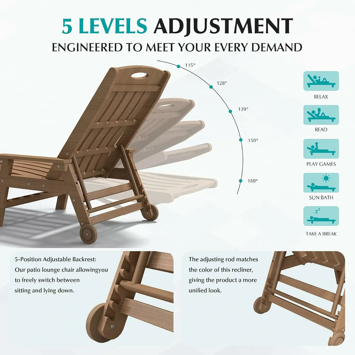 domi hdpe vertical slatted chaise lounge#Color_dark brown